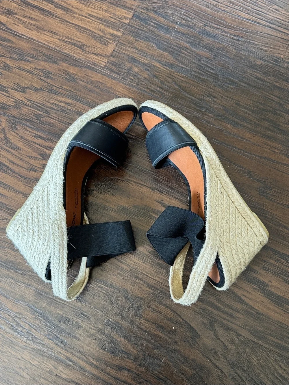 Dalton Black Leather and Tan Espadrille Slingback Sandals, Made in Spain